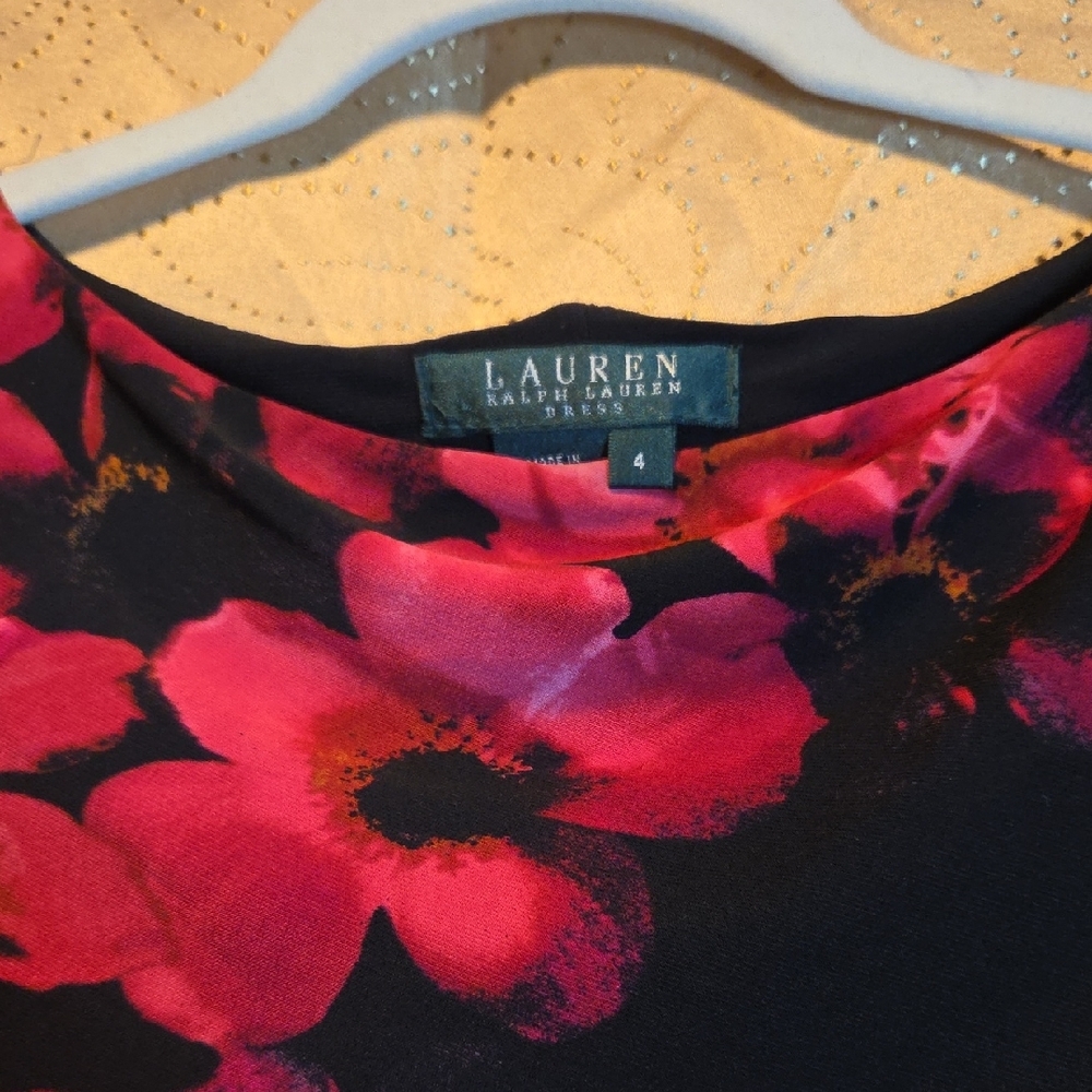 LAUREN Ralph Lauren Long Sleeve Dress with Pink Floral Design - Picture 3 of 5